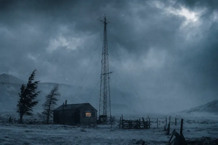 The radio mast in the storm